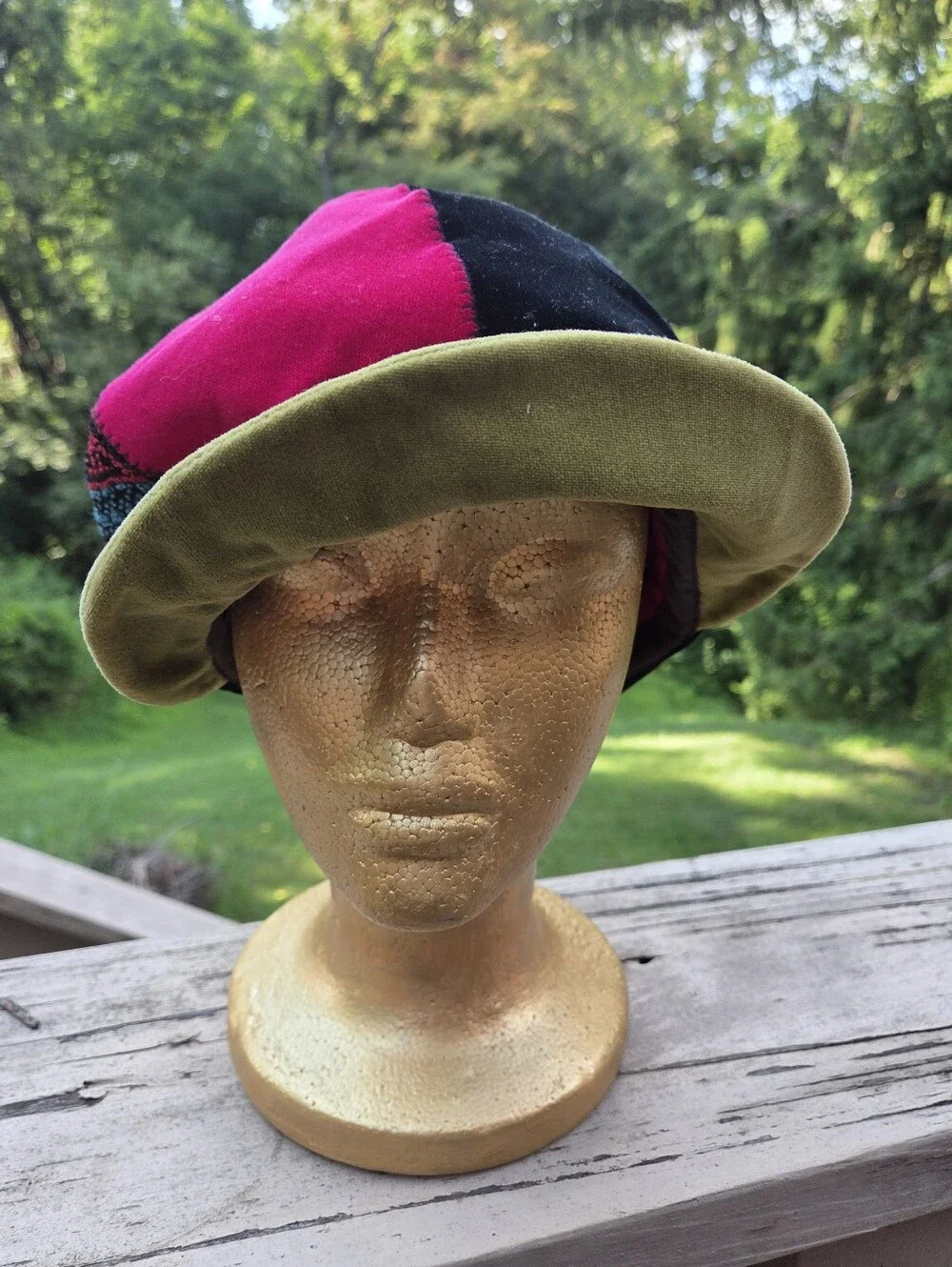 Colorblock Bohemian Newsboy Cap - Pink, Teal, Olive, Black